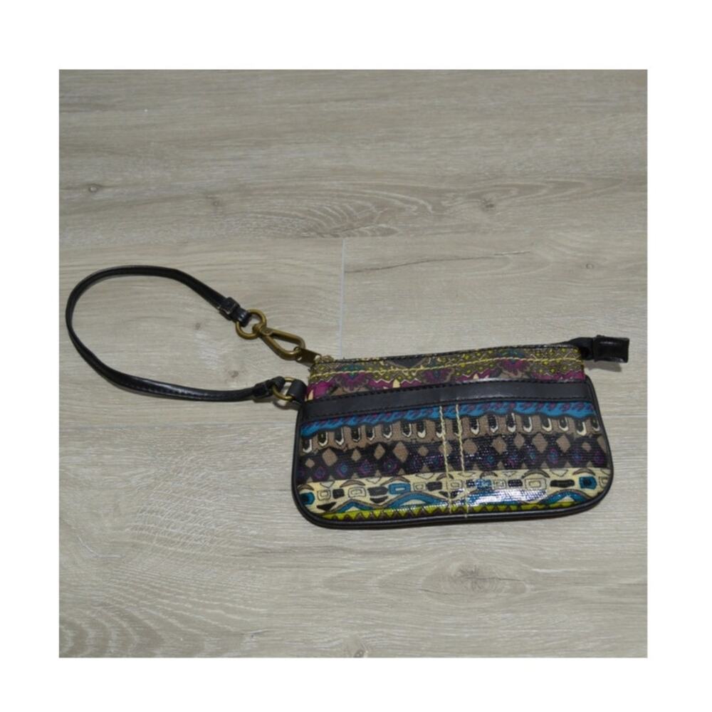 Mudd Coated Canvas Black Floral Wristlet with Keychain